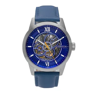 Heritor Automatic Men's Silver / Blue Jonas Leather-band Skeleton Watch - Blue, Silver In Silver/blue