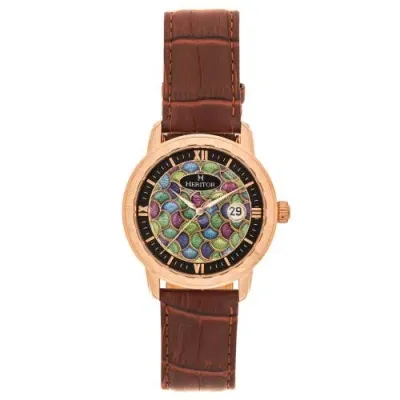 Heritor Automatic Protégé Leather-band Watch W/date In Rose Gold/brown