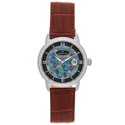 Heritor Automatic Protégé Leather-band Watch W/date In Silver/brown