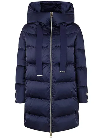 Herno A-shape Satin Down Jacket With Hood In Blue