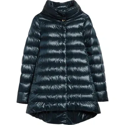 Herno Amelia Water Resistant High-low Down Jacket In Petroleum