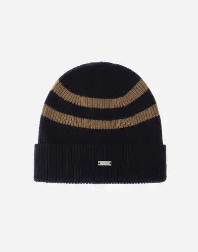 Herno Beanie In Stripes Knit Kit In Navy Blue