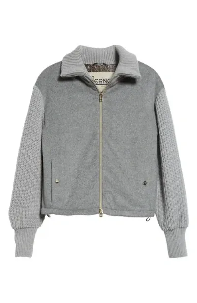 Herno Cashmere And Wool Shaker Stitch Jacket In Grey