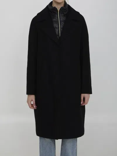 Herno Coat In Wool And Nylon In Black