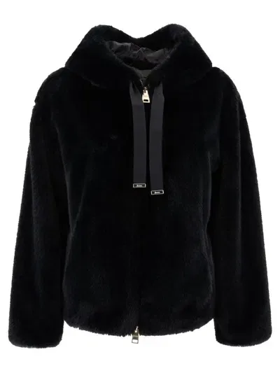 Herno "faux Mink Fur" Short Coat In Black