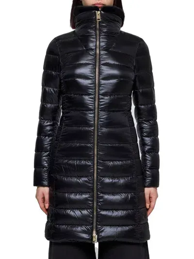 Herno Knitted-collar Padded Coat In Black