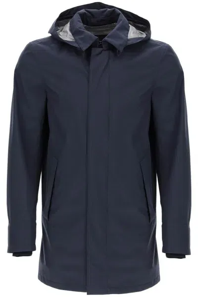 Herno Long Sleeved Hooded Jacket In Blue