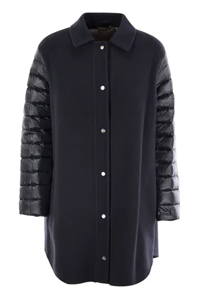 Herno Coat With Down Sleeves In Night Blue