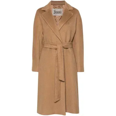 Herno Belted Coat In Neutrals