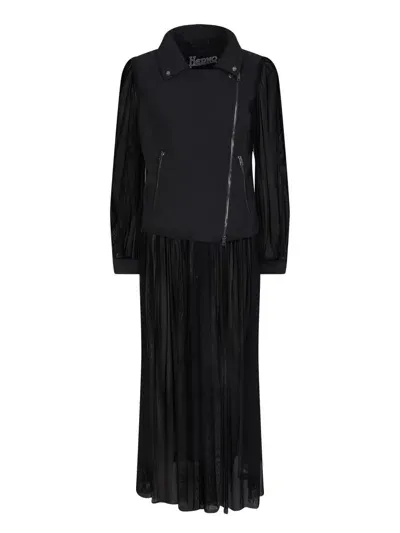 Herno Semi-sheer Biker-style Coat In Black