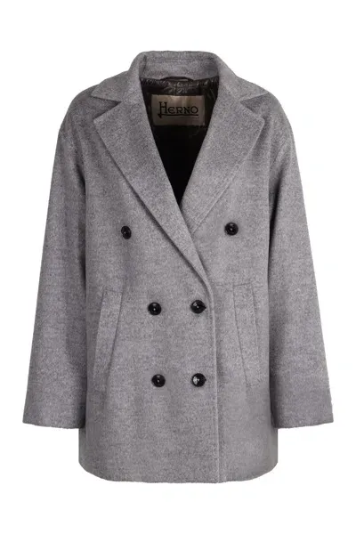 Herno Double-breasted Wool Coat In Gray