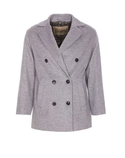 Herno Double-breasted Wool Coat In Grey