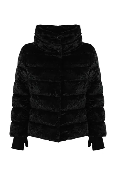 Herno Down Jacket In Velvet In Nero