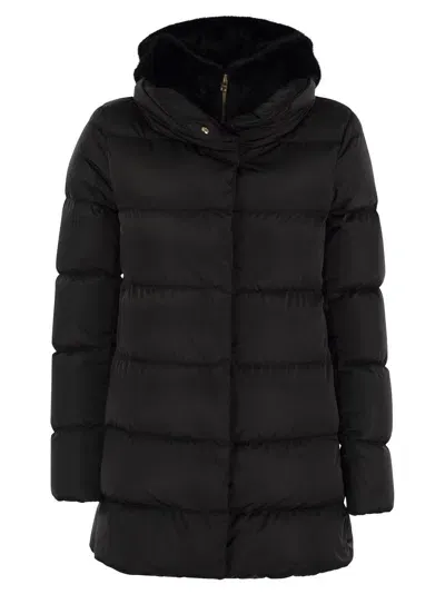 Herno Down Jacket With Bib And Cruelty-free Fur Hood In Black