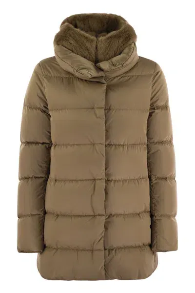 Herno Down Jacket With Bib And Cruelty-free Fur Hood In Brown