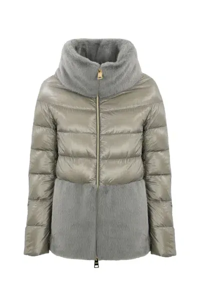 Herno Down Jacket With Ecological Fur In Grigio