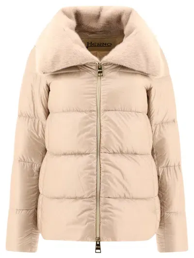 Herno Down Jacket With Faux Fur Inserts Jackets In Beige