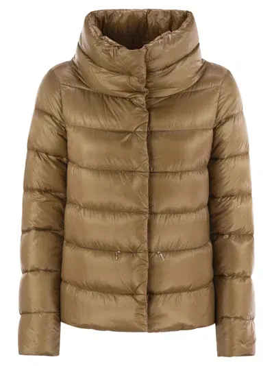 Herno Down Jacket With Ring Collar In Brown