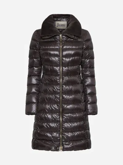 Herno Faux-fur Collar Puffer Coat In Dark Brown