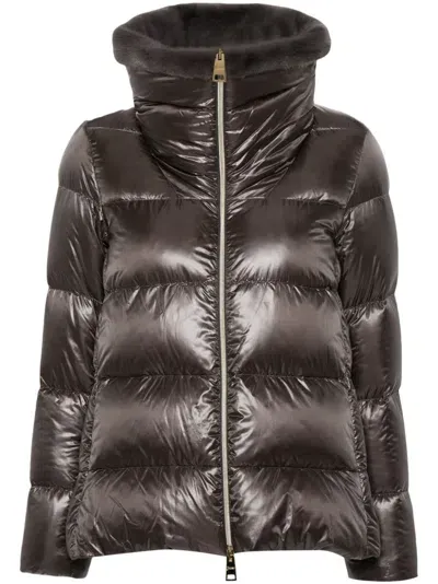 Herno Faux-fur Collar Padded Jacket In Grey