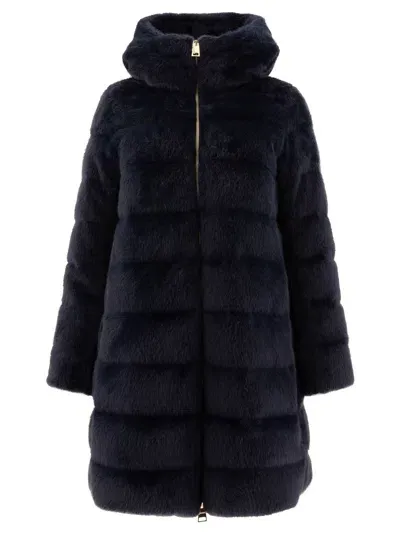 Herno Faux Fur Down Coat In Black