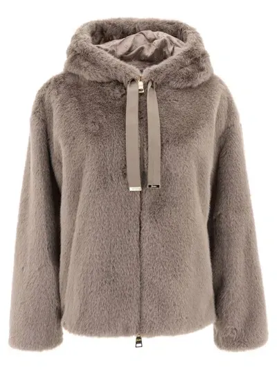 Herno "faux Mink Fur" Short Coat In Neutral