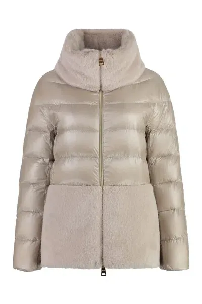 Herno Full Zip Down Jacket In Beige