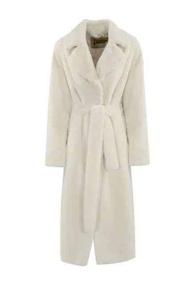 Herno Fur Effect Coat In Bianco