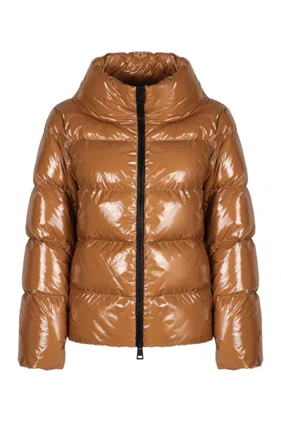 Herno Glossy Puffer Jacket In Brown