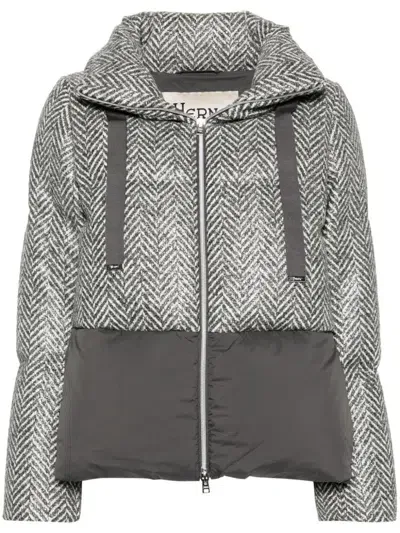 Herno Herringbone Drawstring Jacket In Grey