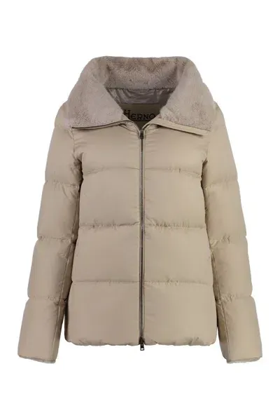 Herno High Neck Padded Coat In Beige