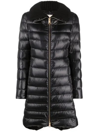 Herno Knitted Collar Padded Coat In Black