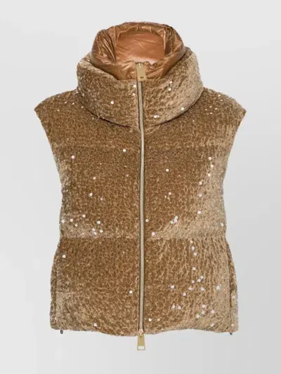 Herno Layered Quilted Collar Sequin Padded Pockets In Brown