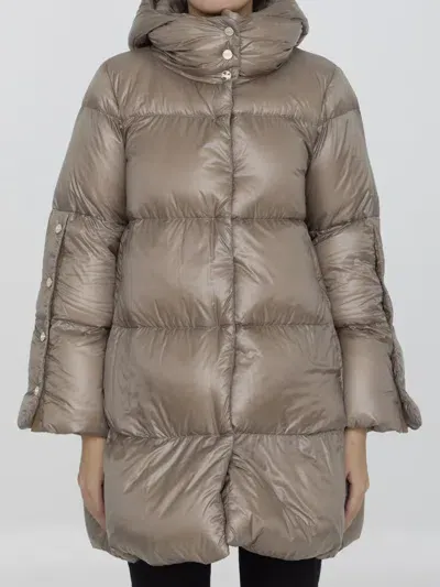 Herno Long Down Jacket In Nylon In Beige