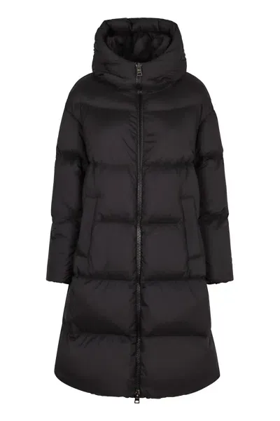 Herno Long Hooded Down Jacket In Black