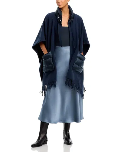 Herno Mixed Media Wool Cashmere Poncho In Navy Blue