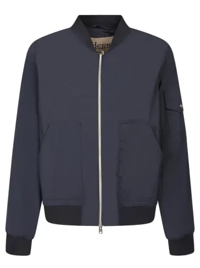 Herno Nylon Sand Bomber Jacket In Blue