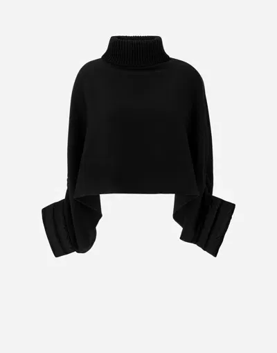 Herno Resort Poncho In Soft Poncho & Nylon Ultralight In Black