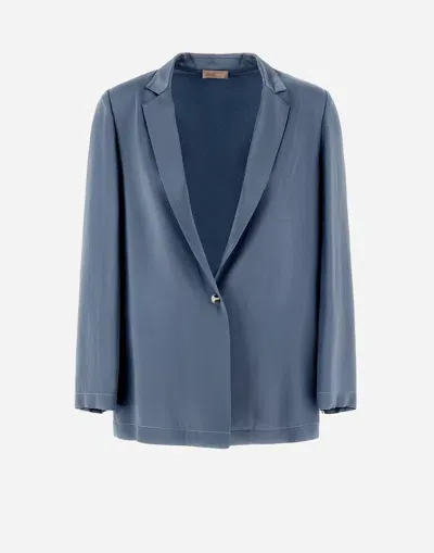 Herno Resort Blazer In Satin Effect In Denim