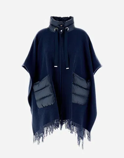 Herno Resort Poncho In Warmy & Nylon Ultralight In Navy Blue