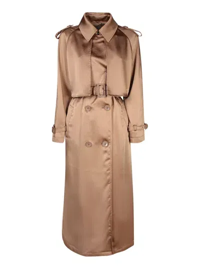 Herno Satin Trench Coat In Brown