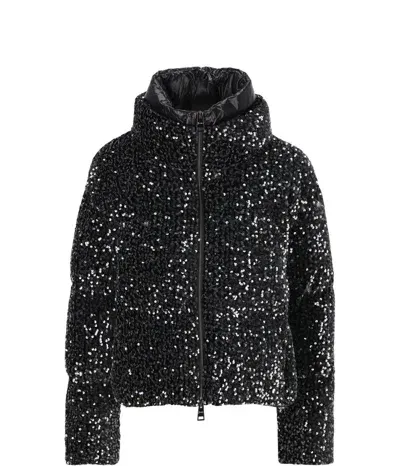 Herno Sequin Embellished Coat In Black