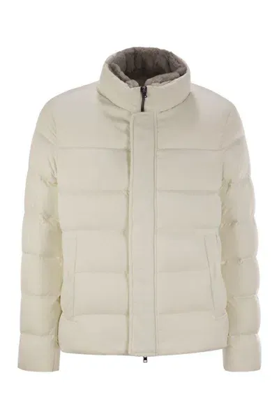 Herno Short Down Jacket With Detachable Fur Insert In White