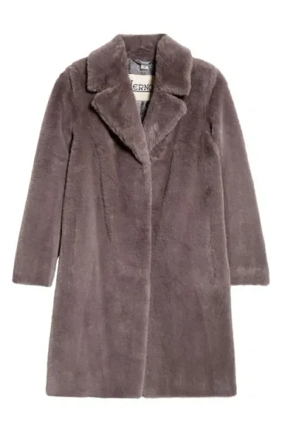 Herno Single Breasted Faux Fur Coat In Charcoal