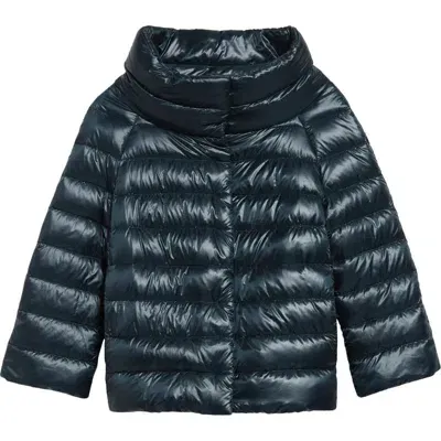 Herno Sofia Iconic Down Crop Puffer Jacket In Petroleum