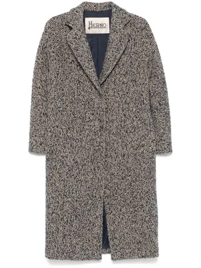 Herno Speckle-knit Coat In Blue