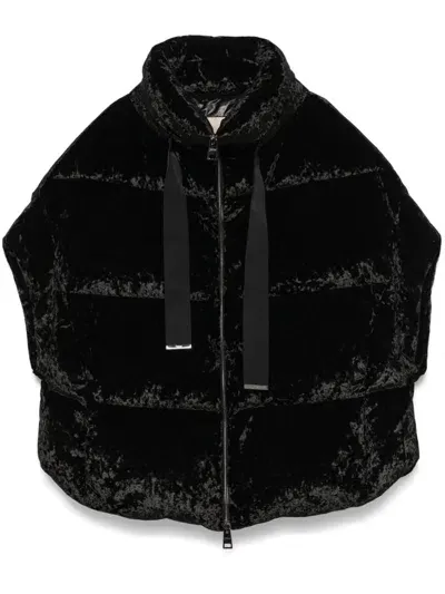 Herno Velvet Puffer Jacket In Black  