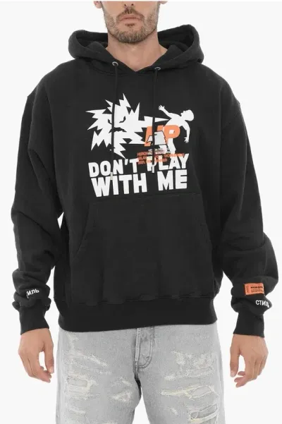 Heron Preston Cotton Hoodie With Print In Black