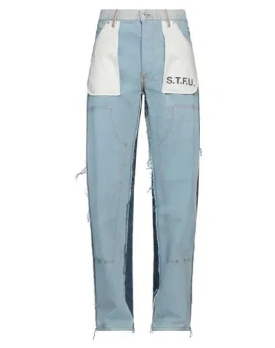 Heron Preston Logo-patch Two-tone Design Jeans In Blue