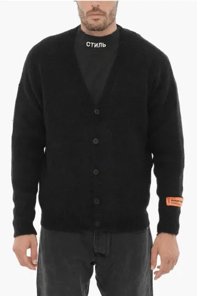 Heron Preston Solid Color Cardigan With Contrasting Logo In Black